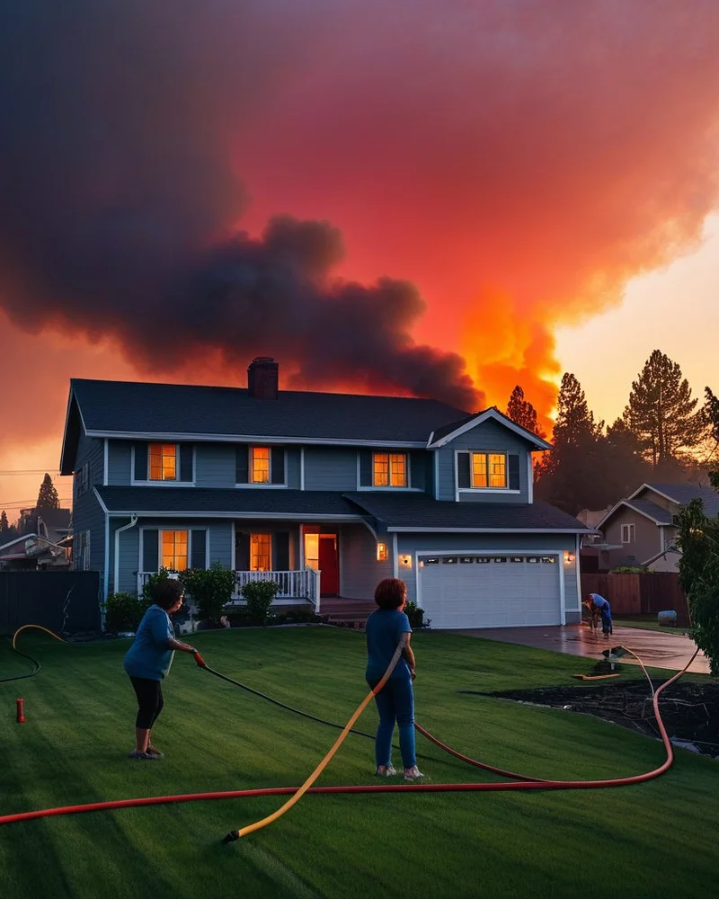 I was at my house with my mom and my niece. Looking out the kitchen window, I said something like wow the sunset is so beautiful! But then I saw below the horizon, there was a wild fire close. It was really windy and the wind was coming in the direction of my house. I was getting all kinds of mixed notifications on my phone. Some saying to evacuate now others seeing we were okay. I kept just watching outside and noticing small fires around houses, not the houses themselves but in the yard. At one point, I went into the backyard with my mom and started hosing down everything. At some point the winds shifted and things were looking alright but then they suddenly changed again and we had 120 seconds to grab what we could and get out of the house. I couldn’t think of what was most important to grab. I ended up getting clothes and underwear. I was telling my niece we needed to get out now but she wasn’t in any kind of hurry. We did get out of the house. That’s all I remember