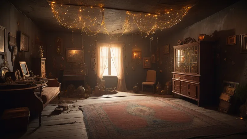 A dusty but magical library filled with glowing artifacts