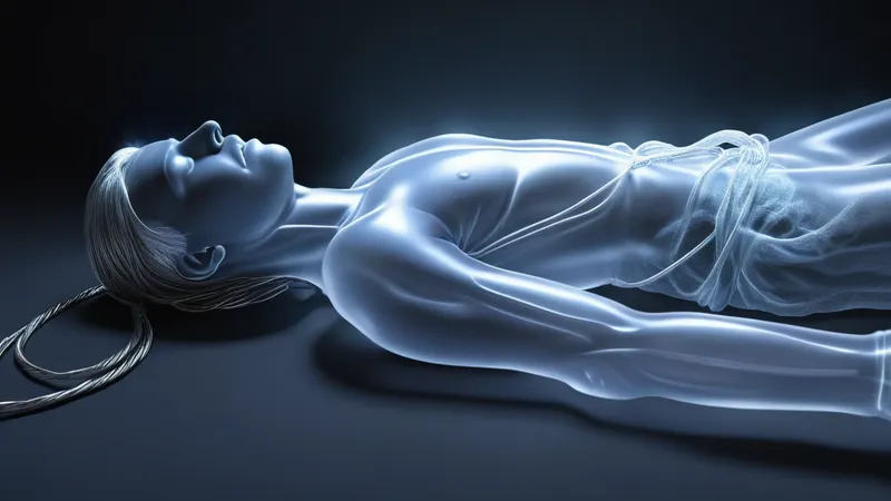 A spirit pulling out of the body, silver cord visible
