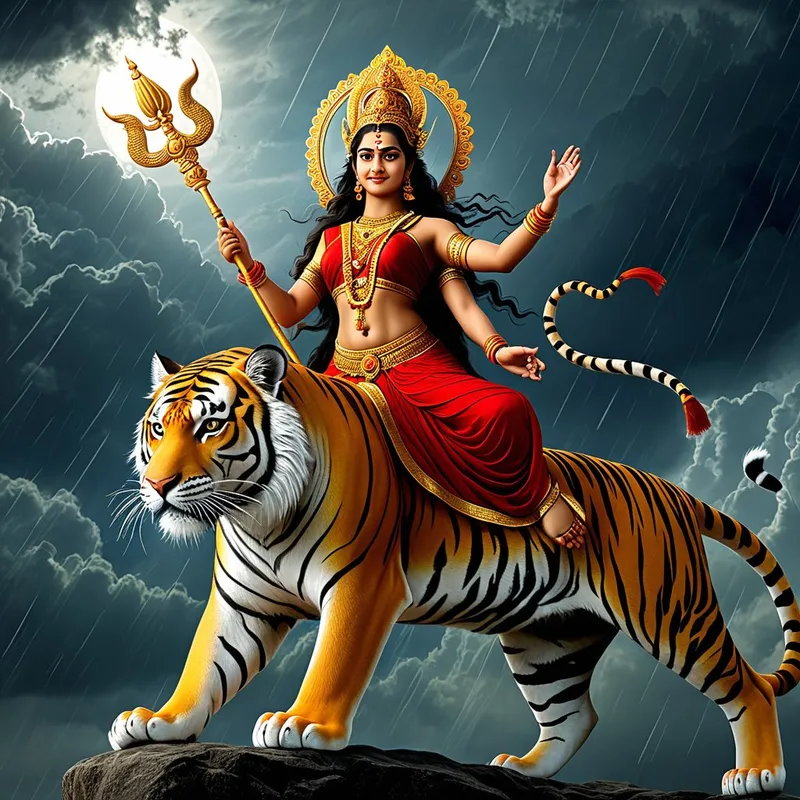 Durga riding her tiger Myth Meaning & Symbolism