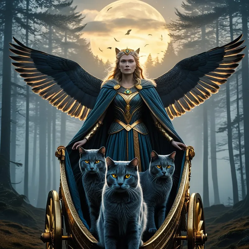 Freyja's Cat-Drawn Chariot Myth Meaning & Symbolism