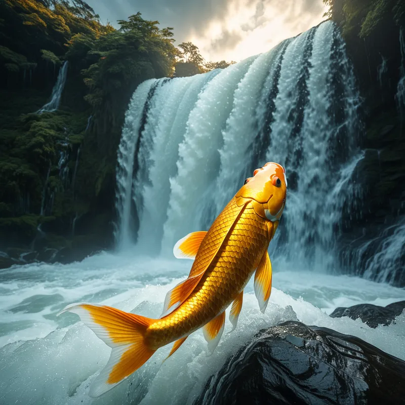 Koi ascending waterfalls Myth Meaning & Symbolism